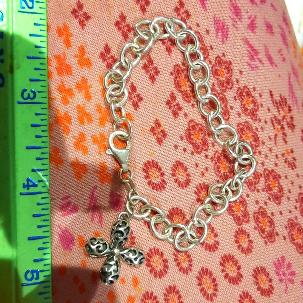 Gorgeous AUTHENTIC genuine Baltese sterling silver CROSS ✝️ CHARM bracelet 7.5"